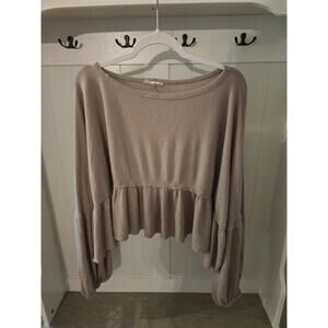 Altard State Blouse Top oversized balloon Sleeves size m beige waffle knit